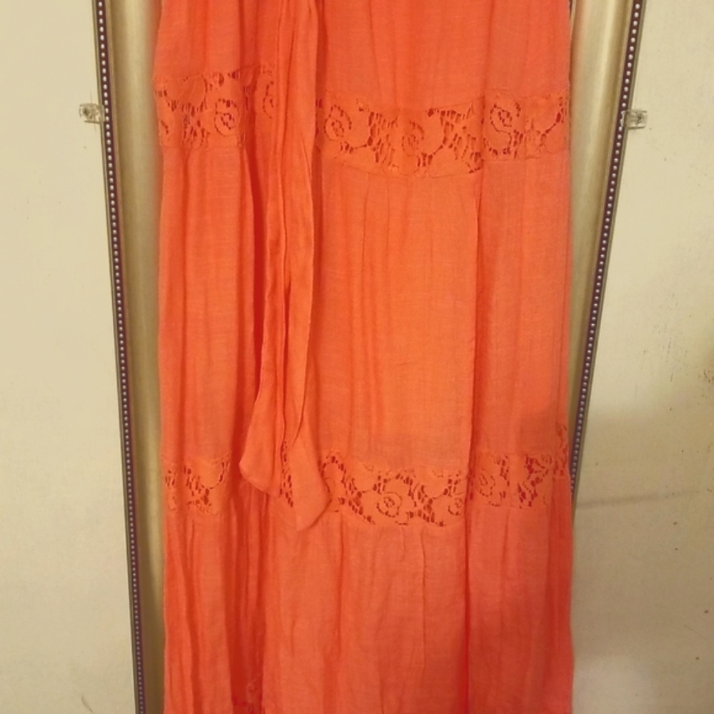 A. Byer strapless coral maxi dress with lace detail - Picture 3 of 3